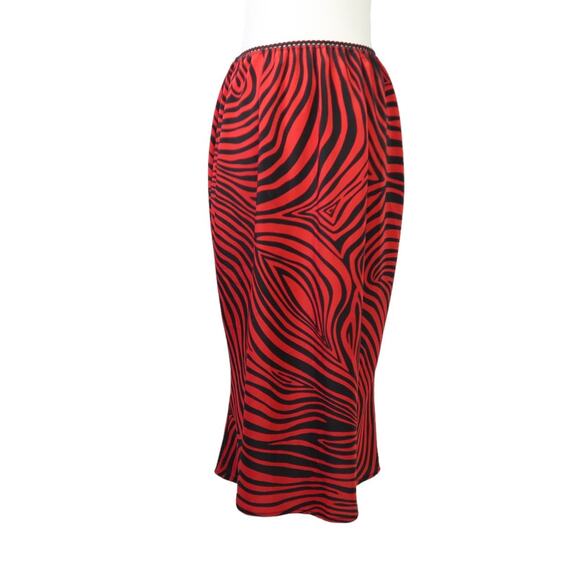 Vintage 90s Venezia red and black abstract zebra stripe midi skirt 14 - Picture 1 of 5